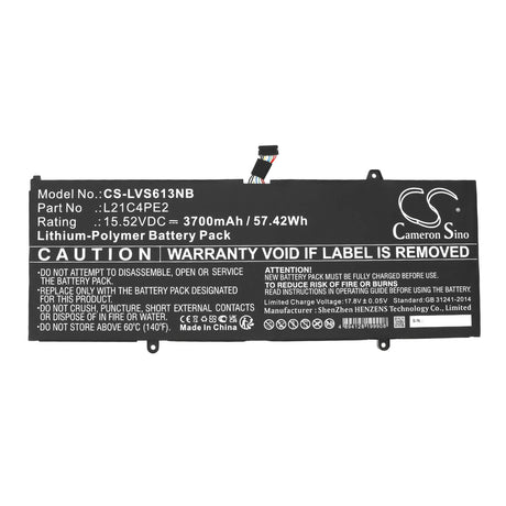 15.52V, Li-Polymer, 3700mAh, Battery fits Lenovo, Yoga 6 13abr8 83b20002sb, Yoga 6 13abr8 83b20004tw, 57.42Wh Notebook, Laptop Cameron Sino Technology Limited