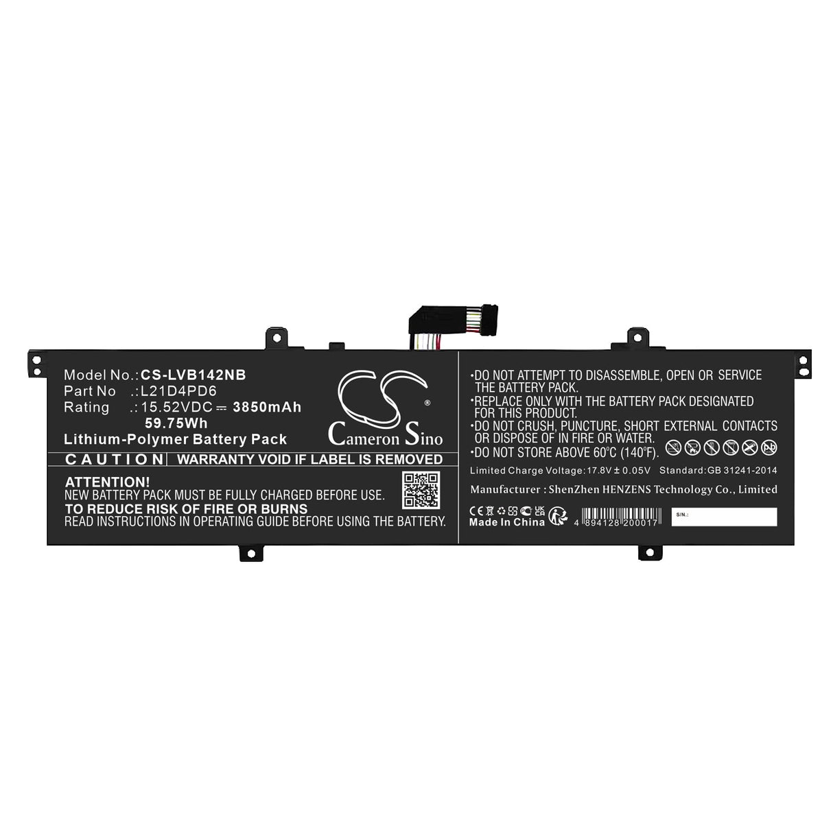 15.52V, Li-Polymer, 3850mAh, Notebook Battery fits Lenovo, Thinkbook 14 G4 Ara 21d00003kr, Thinkbook 14 G4 Ara 21d0000jvn, 59.75Wh Notebook, Laptop Cameron Sino Technology Limited