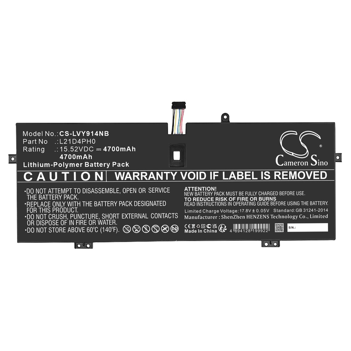 15.52V, Li-Polymer, 4700mAh, Notebook Battery fits Lenovo, 82lu0005sb, 82lu000cmj, 72.94Wh Notebook, Laptop Cameron Sino Technology Limited