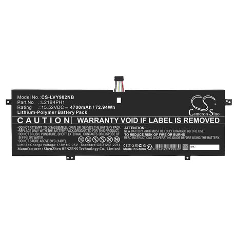 15.52V, Li-Polymer, 4700mAh, Notebook Battery fits Lenovo, Yoga Slim 9 14iap7 82t00002sp, Yoga Slim 9 14iap7 82t00003ge, 72.94Wh Notebook, Laptop Cameron Sino Technology Limited