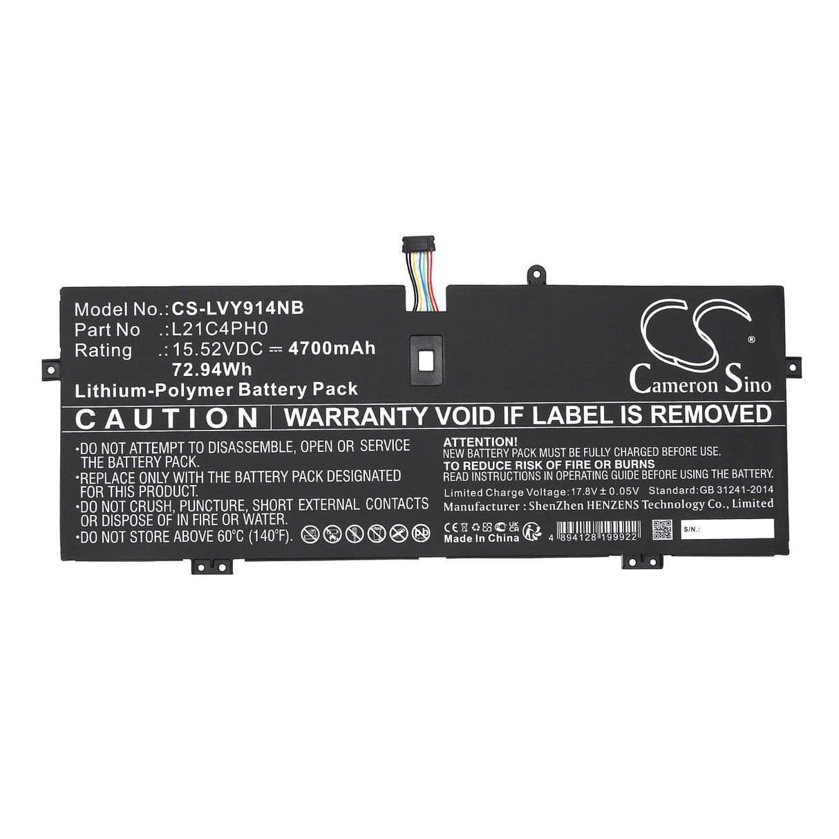 15.52V, Li-Polymer, 4700mAh, Notebook Battery fits Lenovo, 82lu0005sb, 82lu000cmj, 72.94Wh Notebook, Laptop Cameron Sino Technology Limited