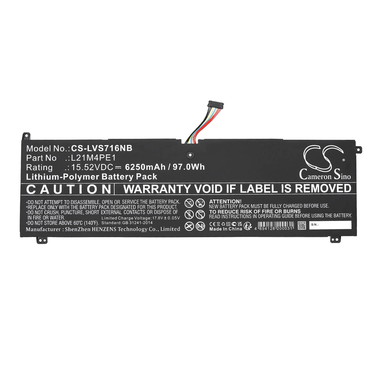15.52V, Li-Polymer, 6250mAh, Notebook Battery fits Lenovo, Legion S7 16arha7, Legion S7 16arha7 82ug0000us, 97.0Wh Notebook, Laptop Cameron Sino Technology Limited