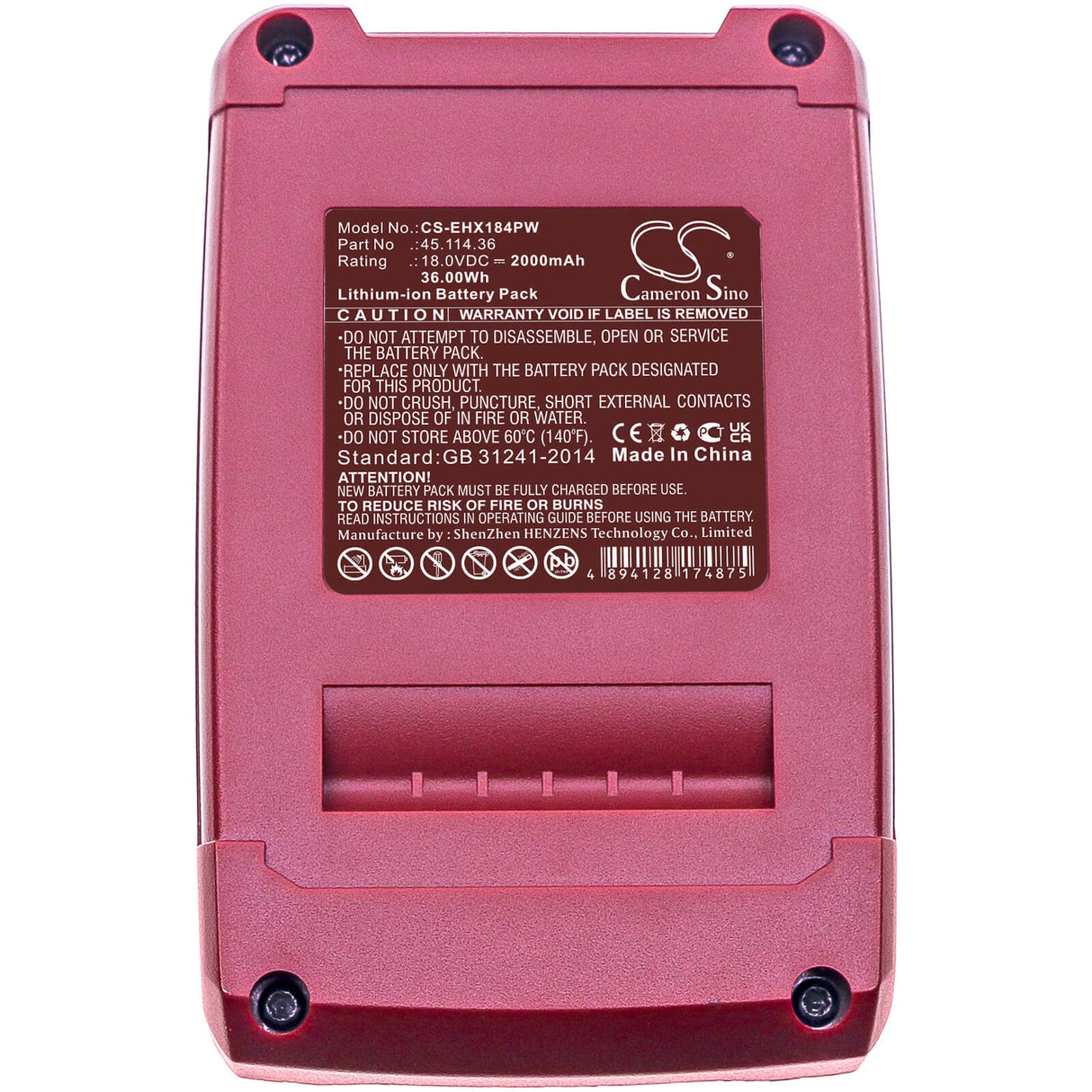 18.0V, Li-ion, 2000mAh, Power Tools battery fits Einhell, Kraftixx, 45.114.36, 4118907, Agillo 18/200, 36Wh Power Tools Cameron Sino Technology Limited (Power Tools)