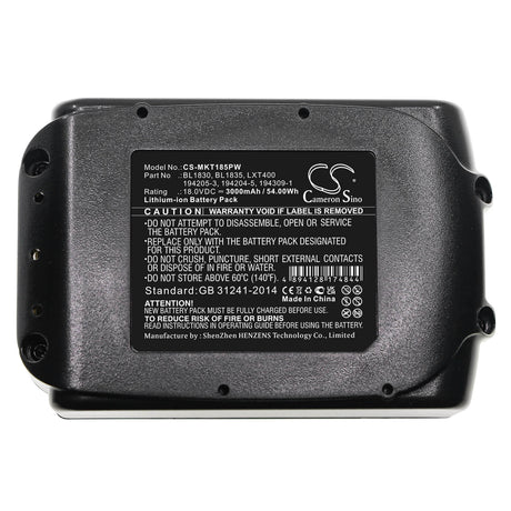 18.0V, Li-ion, 3000mAh, Power Tools battery fits Makita, (V1), 194065-3, Bbo140, Bbo180, 54Wh Power Tools Cameron Sino Technology Limited (Power Tools)
