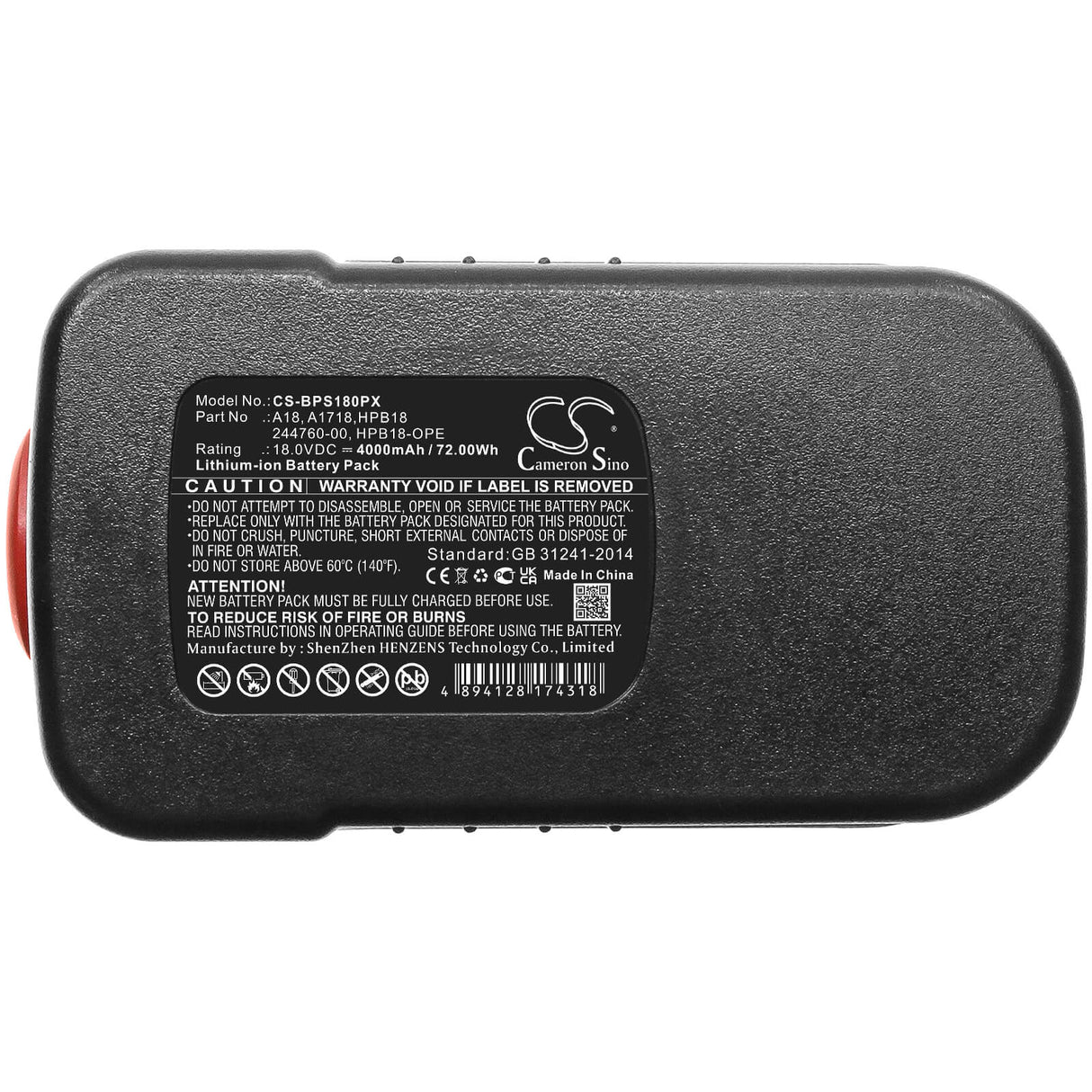 18.0V, Li-ion, 4000mAh, Power Tools battery fits Black & Decker, Firestorm, 244760-00, Bd18psk, Bdgl1800, 72Wh Power Tools Cameron Sino Technology Limited (Power Tools)