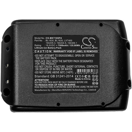 18.0V, Li-ion, 7500mAh, Power Tools battery fits Makita, 194065-3, Bbo140, Bbo180, 135Wh Power Tools Cameron Sino Technology Limited (Dangerous Goods)
