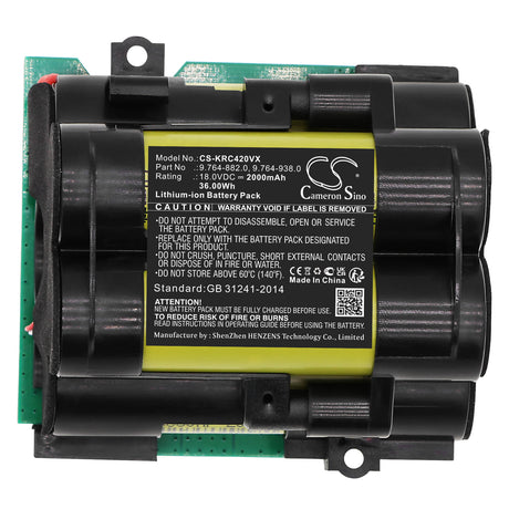 18.0V, Li-ion, 2000mAh, Vacuum battery fits Karcher, 64200, Vc 4i, Vc 4i Cordless, 36.00Wh Vacuum Cameron Sino Technology Limited