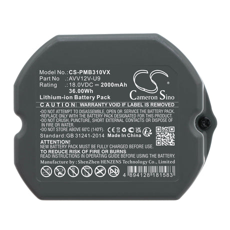 18.0V, Li-ion, 2000mAh, Vacuum battery fits Panasonic, Avv12v-u9, Mc-6dd65, Mc-sb30j-h, 36.00Wh Vacuum Cameron Sino Technology Limited