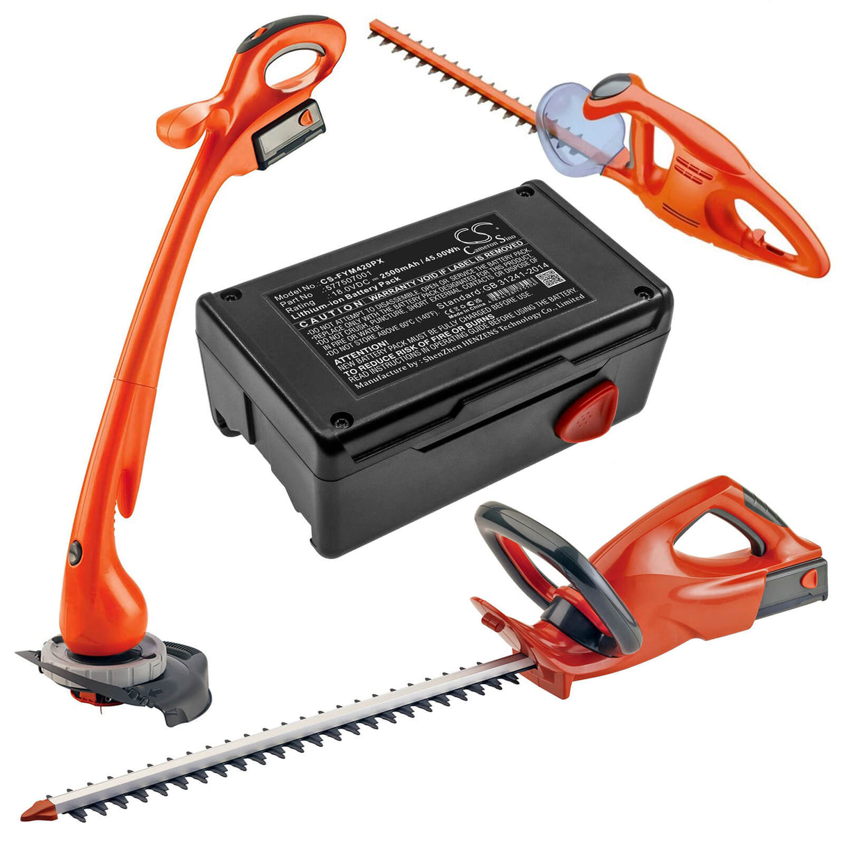 18.0V, Li-ion, 2500mAh, Gardening Tools battery fits Flymo, 577507001, Contour Cordless Xt, Easicut 420, 45.00Wh Gardening Tools Cameron Sino Technology Limited (Power Tools)