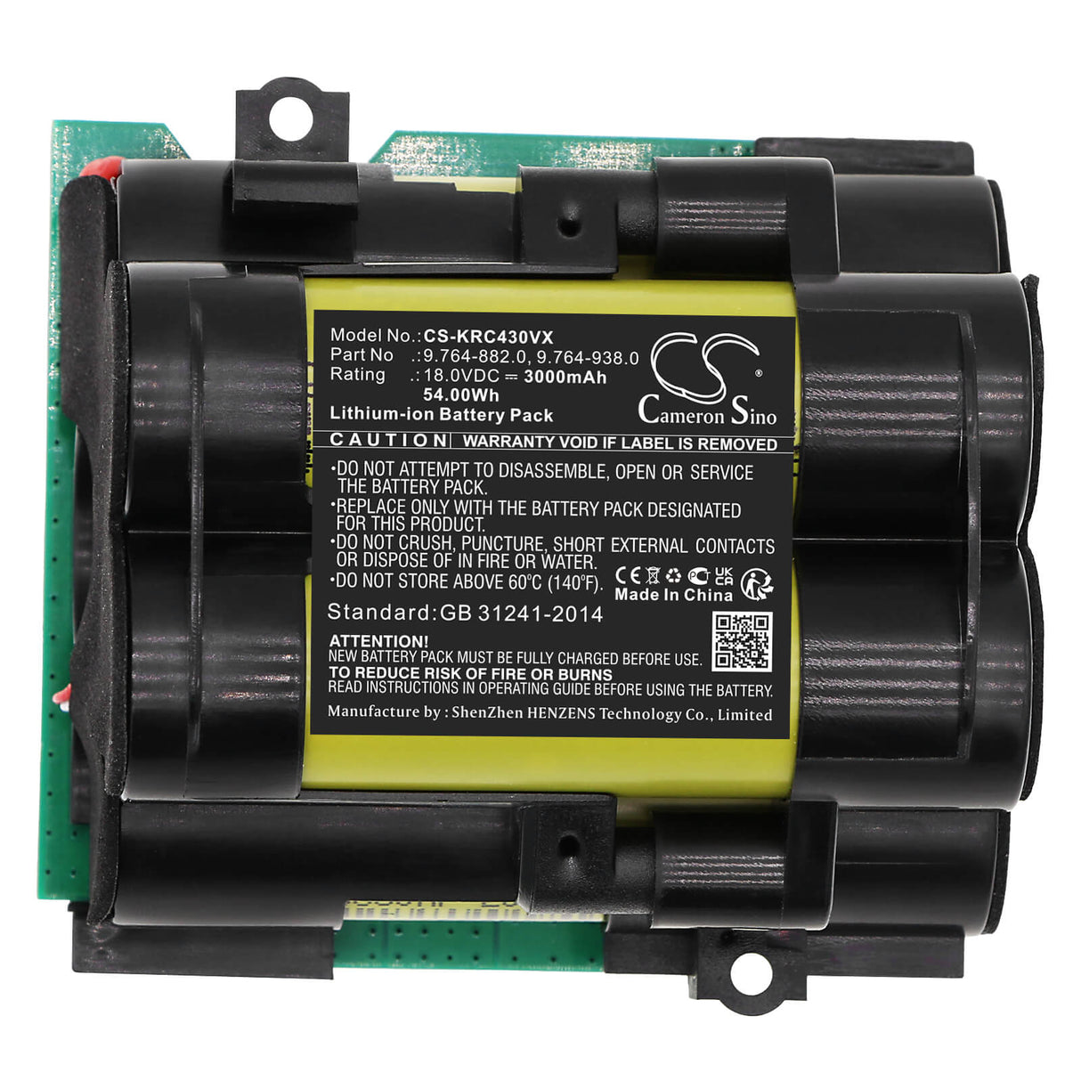 18.0V, Li-ion, 3000mAh, Vacuum battery fits Karcher, 64200, Vc 4i, Vc 4i Cordless, 54.00Wh Vacuum Cameron Sino Technology Limited