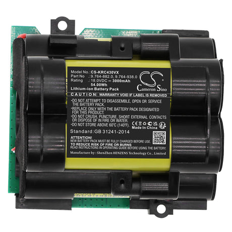 18.0V, Li-ion, 3000mAh, Vacuum battery fits Karcher, 64200, Vc 4i, Vc 4i Cordless, 54.00Wh Vacuum Cameron Sino Technology Limited