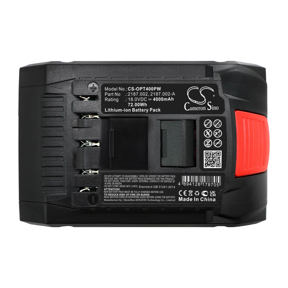 18.0V, Li-ion, 4000mAh, Strapping Tools battery fits Signode, Zapack, Orgapack, 2187.002, Or-t250, Or-t400, 72Wh Strapping Tools Cameron Sino Technology Limited