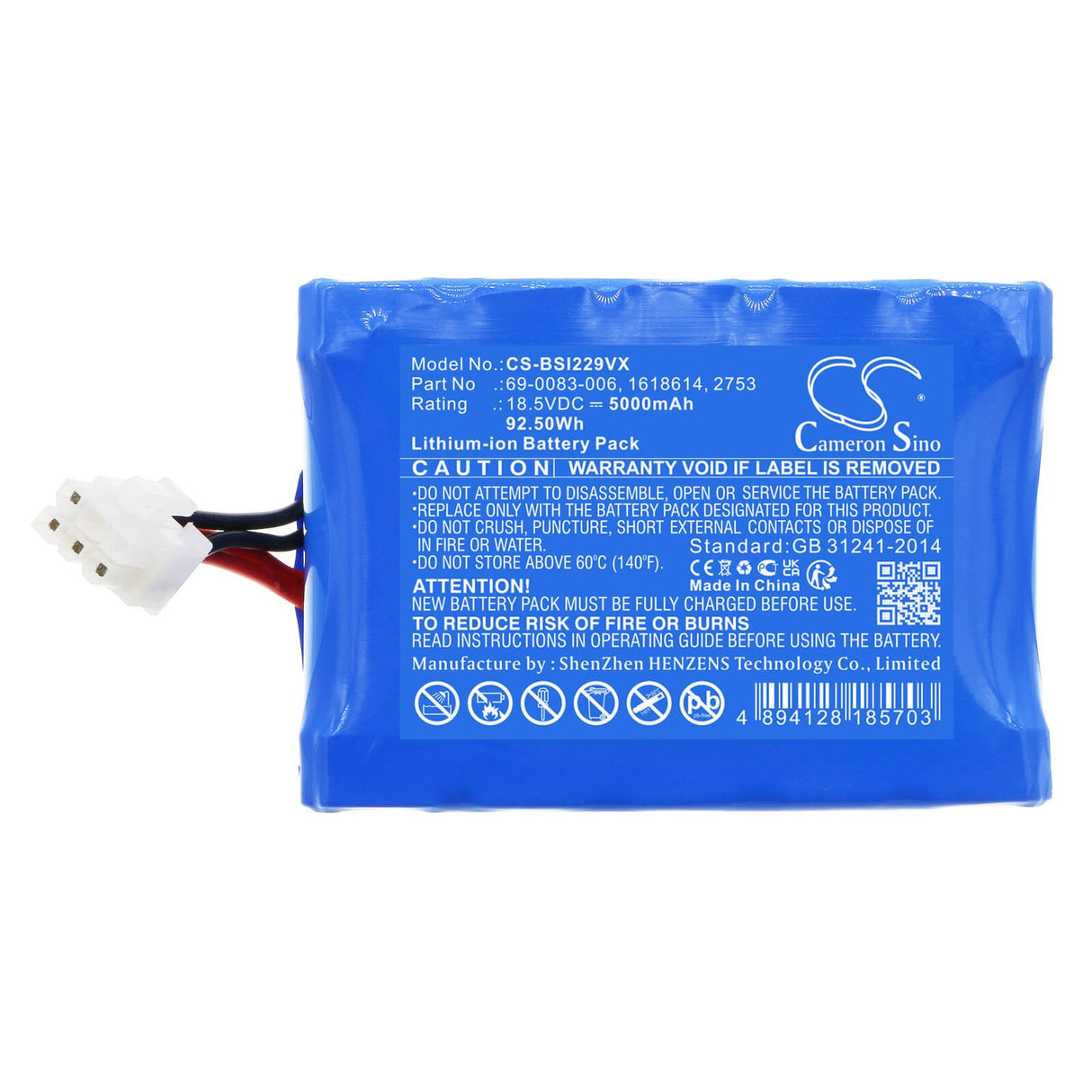 18.5V, Li-ion, 5000mAh, Vacuum battery fits Bissell, 2291, 2291+, 2294, 92.50Wh Vacuum Cameron Sino Technology Limited
