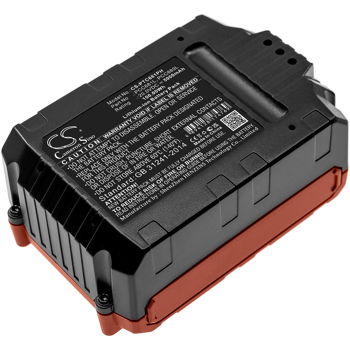 20.0V, Li-ion, 5000mAh, Power Tools battery fits Stanley, Black & Decker, Porter Cable, Fmc687l, Asd18 Typ 1, Asd18 Typ 2, 100Wh Power Tools Cameron Sino Technology Limited (Dangerous Goods)