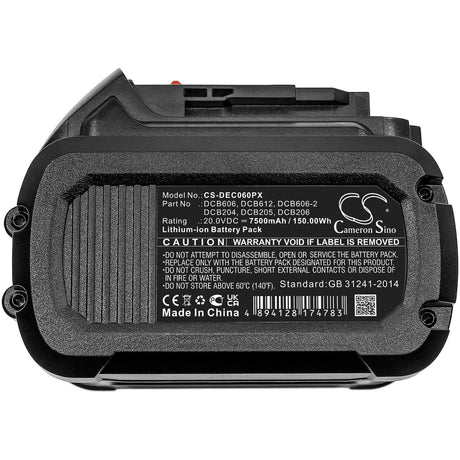 20.0V, Li-ion, 7500mAh, Power Tools battery fits Dewalt, Dcb102, 120v Max, 12v Max Li-ion, 150Wh Power Tools Cameron Sino Technology Limited (Dangerous Goods)