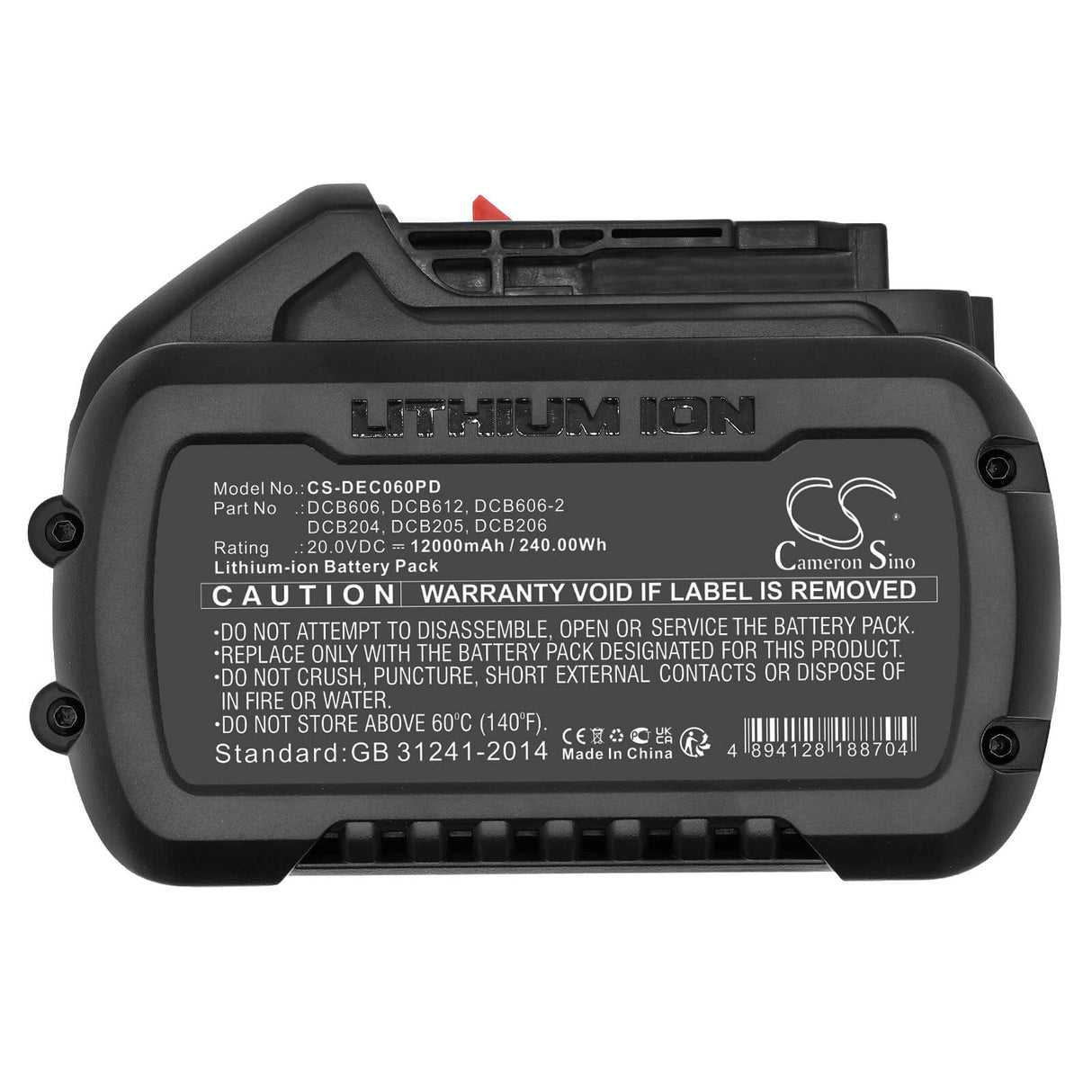 20.0V, Li-ion, 12000mAh, Power Tools battery fits Dewalt, Dcb102, 120v Max, 12v Max Li-ion, 240Wh Power Tools Cameron Sino Technology Limited (Dangerous Goods)