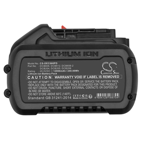 20.0V, Li-ion, 12000mAh, Power Tools battery fits Dewalt, Dcb102, 120v Max, 12v Max Li-ion, 240Wh Power Tools Cameron Sino Technology Limited (Dangerous Goods)