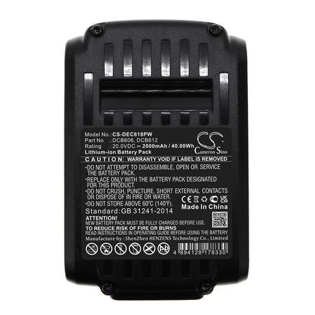 20.0V, Li-ion, 2000mAh, Power Tools battery fits Dewalt, Dcb102, 120v Max, 12v Max Li-ion, 40Wh Power Tools Cameron Sino Technology Limited (Power Tools)