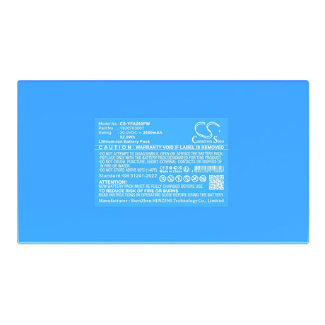 20.0V, Li-ion, 2600mAh, Lawn Mowers battery fits Yard Force, Easymow 260, Mb 400, 52.0Wh Lawn Mowers Cameron Sino Technology Limited