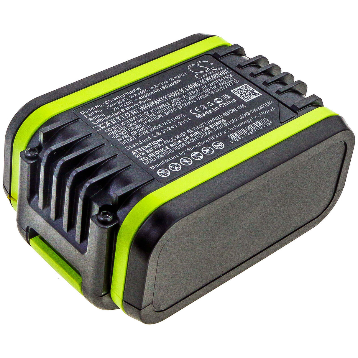 20.0V, Li-ion, 4000mAh, Power Tools battery fits Worx, Wa3401, Wu172, Wu185, 80Wh Power Tools Cameron Sino Technology Limited (Power Tools)