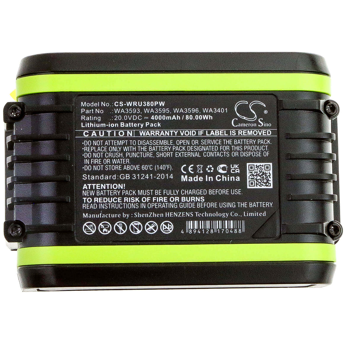 20.0V, Li-ion, 4000mAh, Power Tools battery fits Worx, Wa3401, Wu172, Wu185, 80Wh Power Tools Cameron Sino Technology Limited (Power Tools)