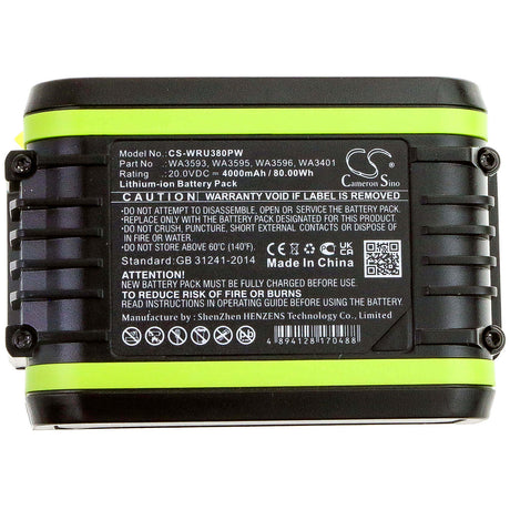 20.0V, Li-ion, 4000mAh, Power Tools battery fits Worx, Wa3401, Wu172, Wu185, 80Wh Power Tools Cameron Sino Technology Limited (Power Tools)