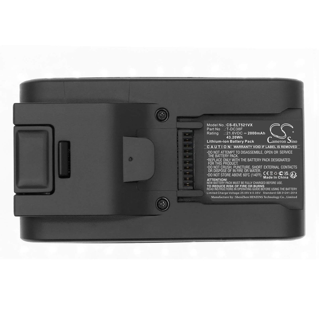 21.6V, Li-ion, 2000mAh, Vacuum battery fits Electrolux, Delonghi, Colombina Evo Pro, Xlm353.adc, Xlm355.adc, 43.20Wh Vacuum Cameron Sino Technology Limited