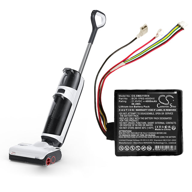 21.6V, Li-ion, 4000mAh, Vacuum battery fits Roborock, A10 Plus, A10 Plus Sweeper, 86.4Wh Vacuum Cameron Sino Technology Limited