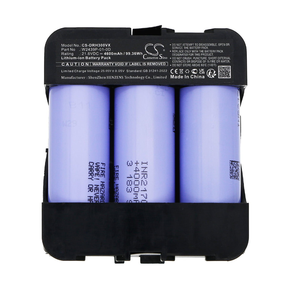 21.6V, Li-ion, 4600mAh, Vacuum battery fits Dreame, H30 Ultra, 99.36Wh Vacuum Cameron Sino Technology Limited