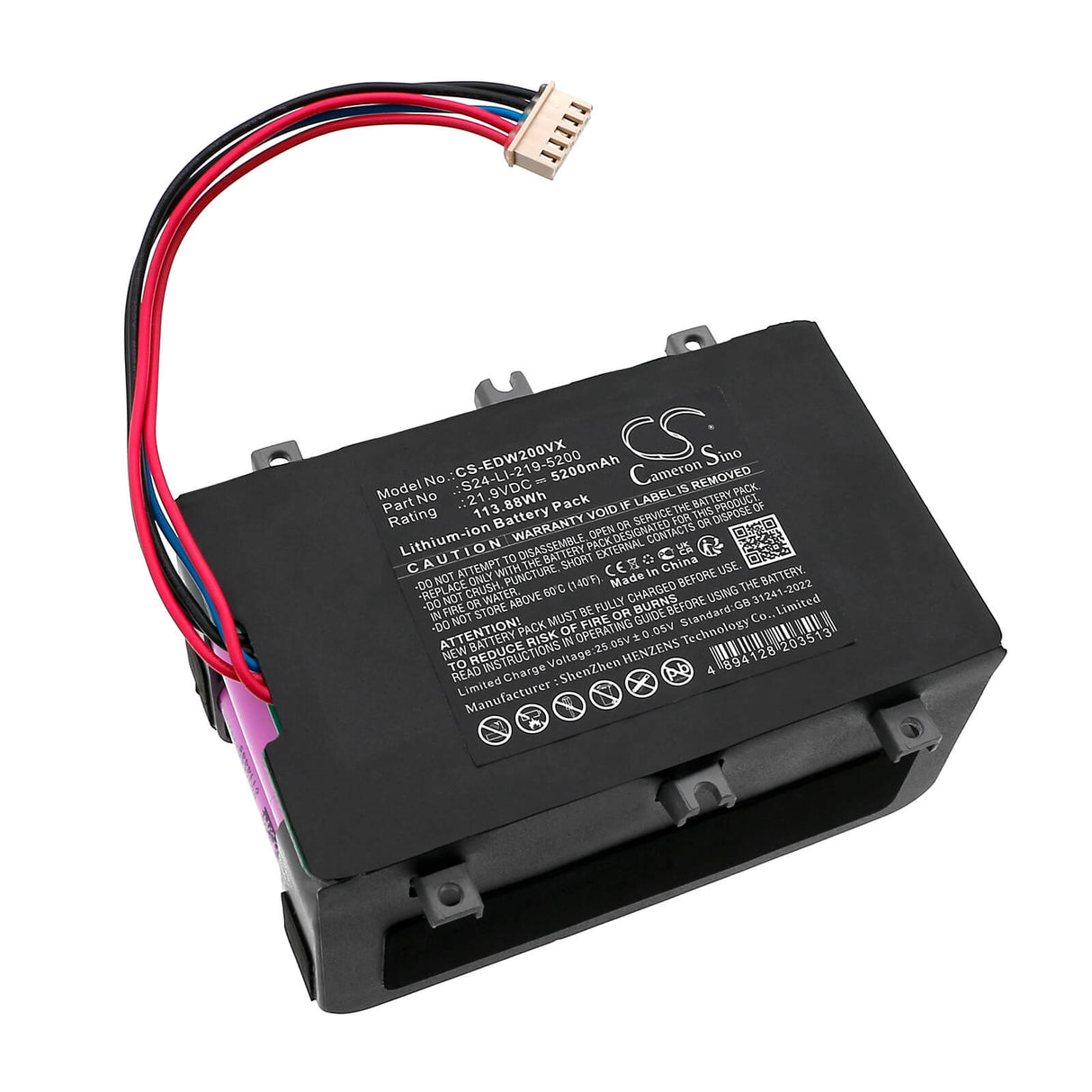 21.9v, Li-ion, 5200mah, Battery Fits Winbot W2 Omni, Winbot W2 Pro, 113.88wh Vacuum Cameron Sino Technology Limited (Dangerous Goods)