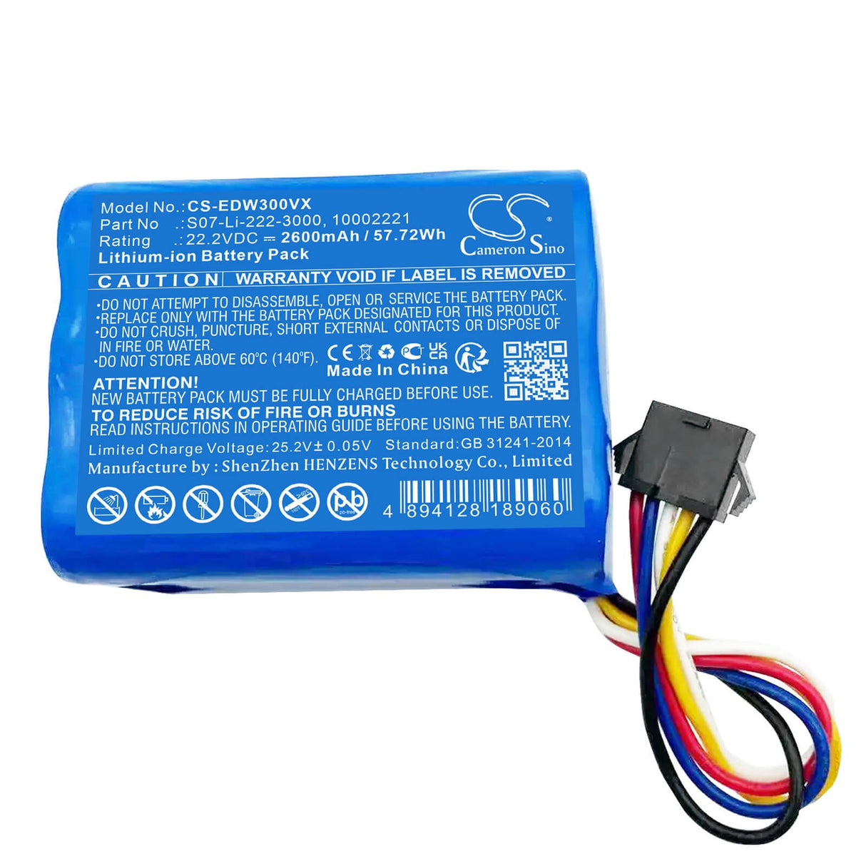22.2V, Li-ion, 2600mAh, Vacuum battery fits Ecovacs, Wa30, Wa50, Winbot X, 57.72Wh Vacuum Cameron Sino Technology Limited
