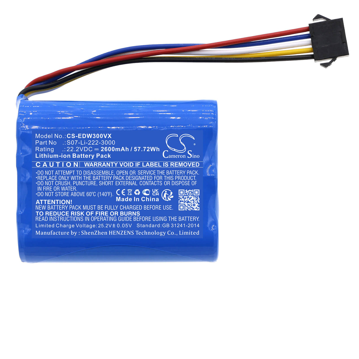 22.2V, Li-ion, 2600mAh, Vacuum battery fits Ecovacs, Wa30, Wa50, Winbot X, 57.72Wh Vacuum Cameron Sino Technology Limited