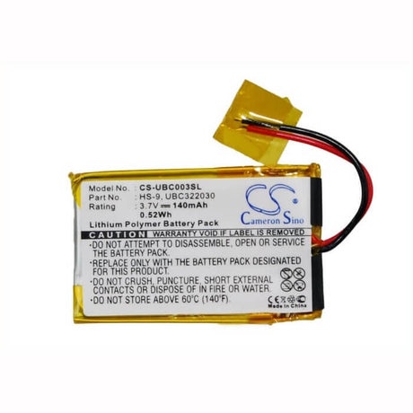 3.7V, Li-Polymer, 140mAh, Headset battery fits Ultralife, Hs-9, Ubc322030, Ubp008, 0.52Wh Wireless Headset Cameron Sino Technology Limited