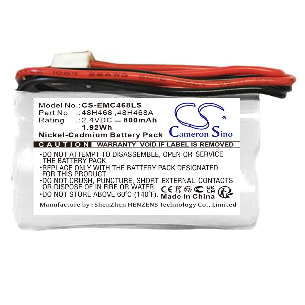 2,4V, Ni-CD, 800mAh, Batterie d'éclairage d'urgence compatible avec Lumapro, 48h468, 6cgl5, 1,92Wh Éclairage d'urgence Cameron Sino Technology Limited