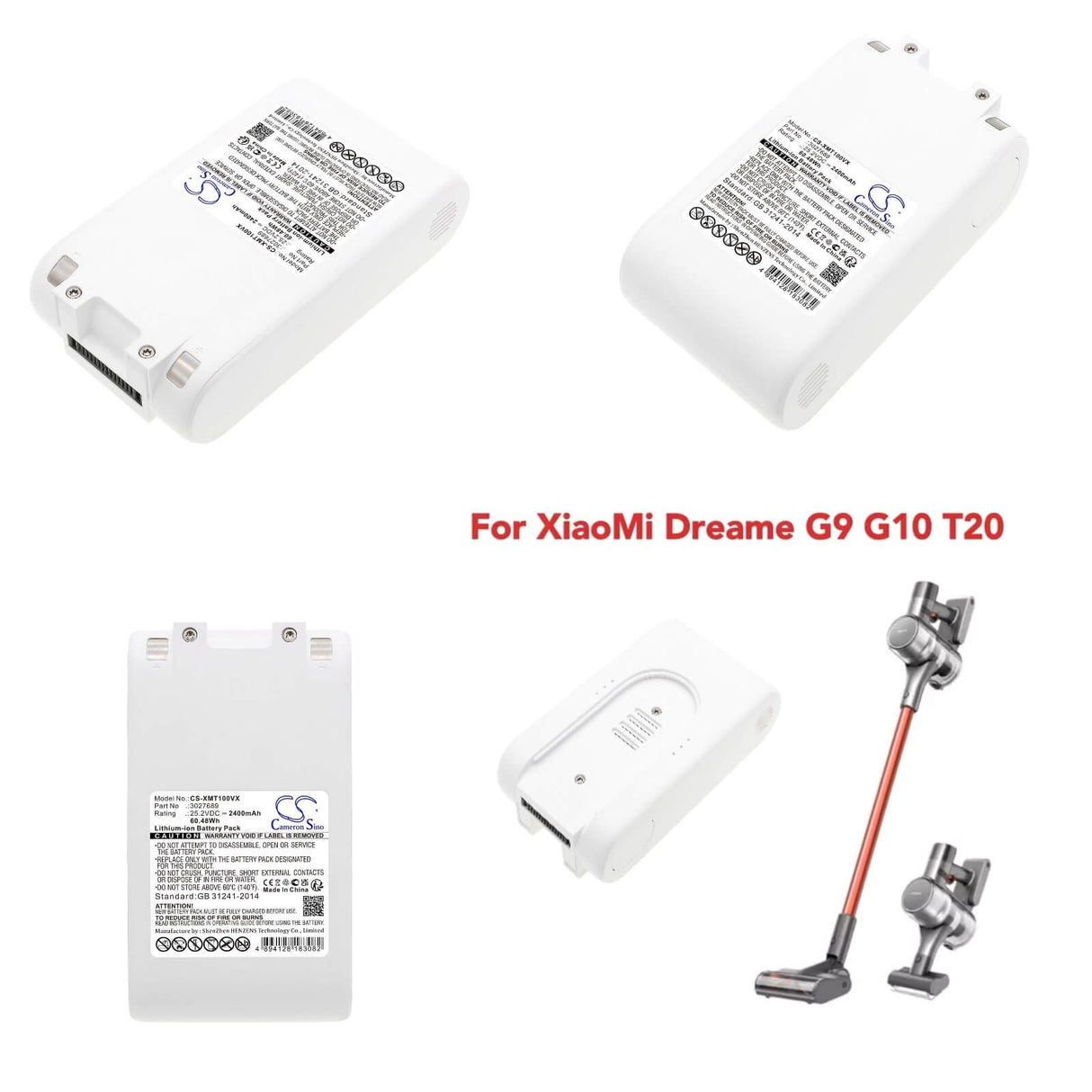 25.2V, Li-ion, 2400mAh, Vacuum battery fits Dreame, Xiaomi, G10, G9, P2010, 60.48Wh Vacuum Cameron Sino Technology Limited