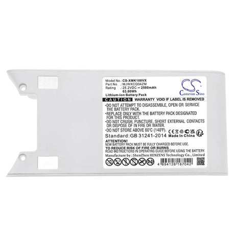 25.2V, Li-ion, 2500mAh, Vacuum battery fits Xiaomi, K10, Mijia 1c, Mijia 1c Lite, 63.00Wh Vacuum Cameron Sino Technology Limited