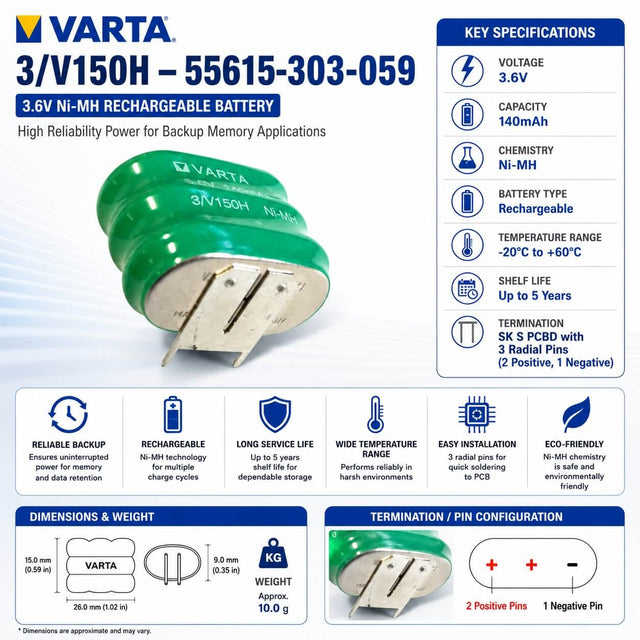 3/V150H Varta 55615-303-059 Battery for Backup Memory Other Batteries Varta