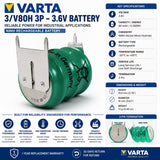 Varta 3/V80H 3P 3.6V 80mAh NiMH Battery with 3 Pin Terminal Other Batteries Varta