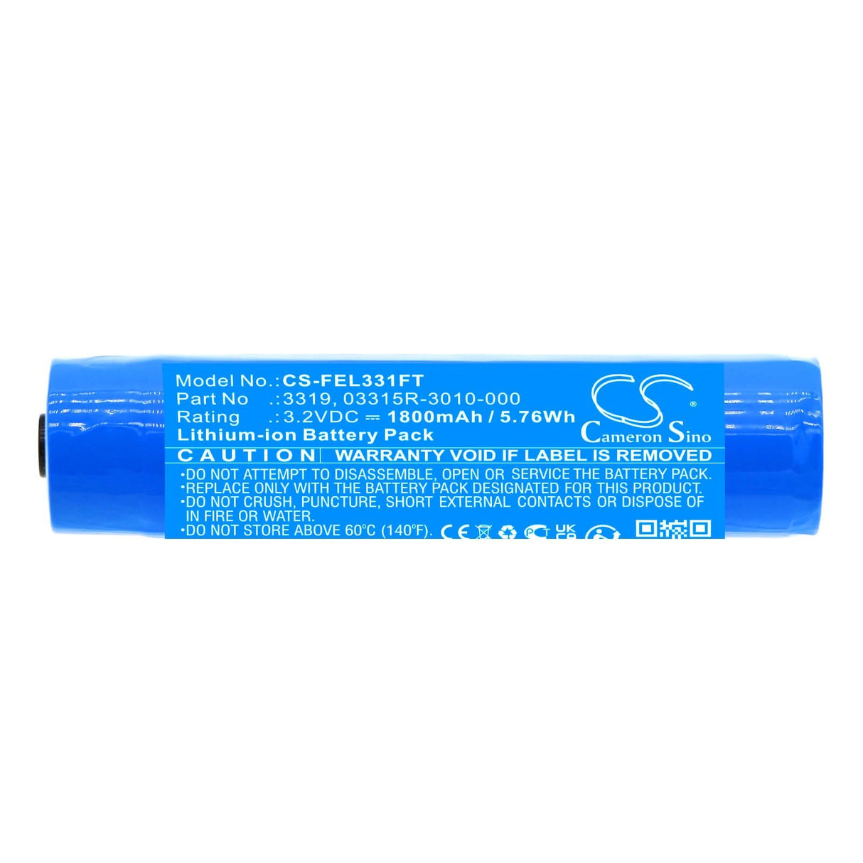 3.2V, LiFePO4, 1800mAh, Flashlight battery fits Pelican, Peli, 03315r-3010-000, 3315rz0 Led, 3315rz0-ra Led, 5.76Wh Flashlight Cameron Sino Technology Limited