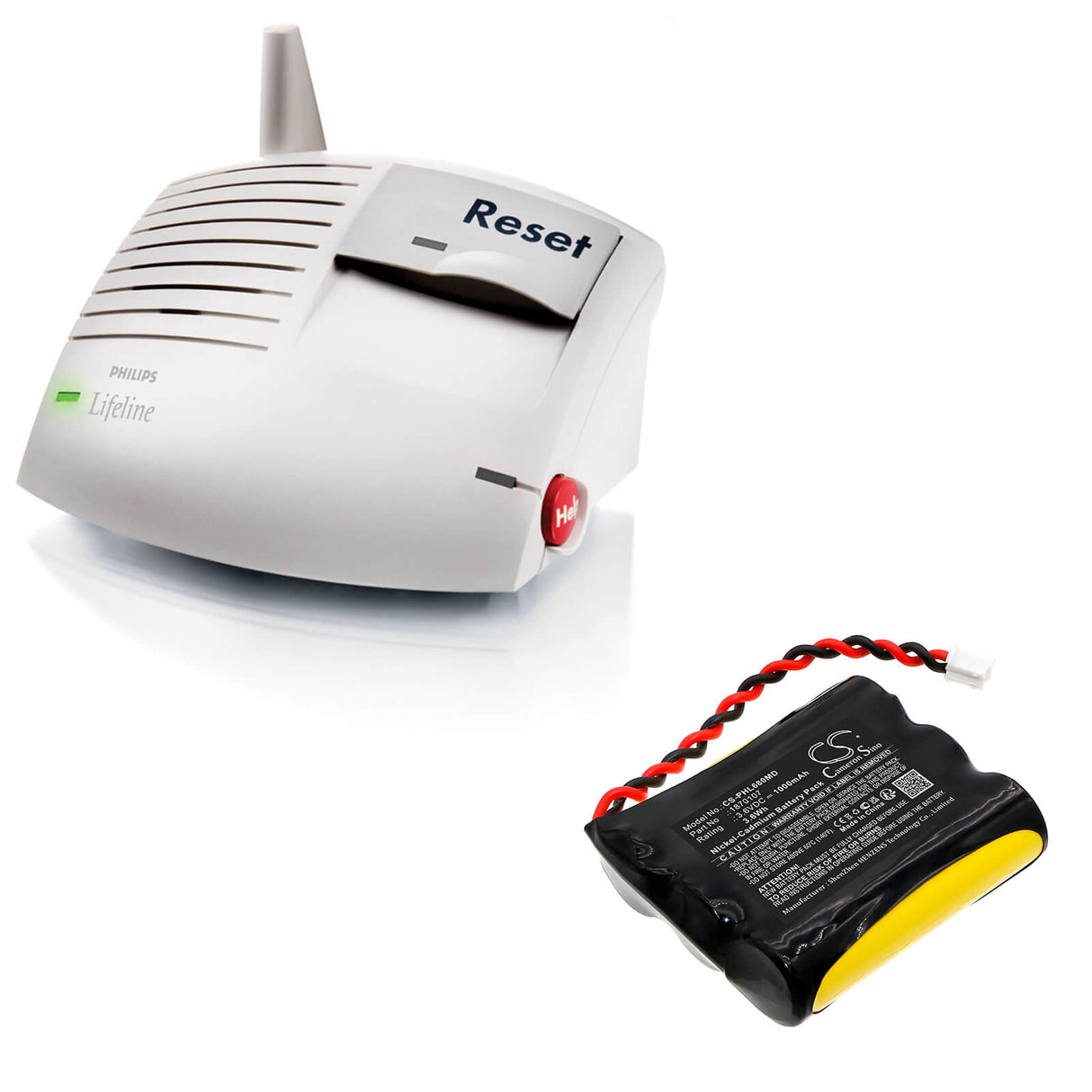 3.6V, Ni-CD, 1000mAh, Medical battery fits Phillips, 1870107, Lifeline Systems 6800xt Commun, 3.6Wh Medical Cameron Sino Technology Limited (Medical)