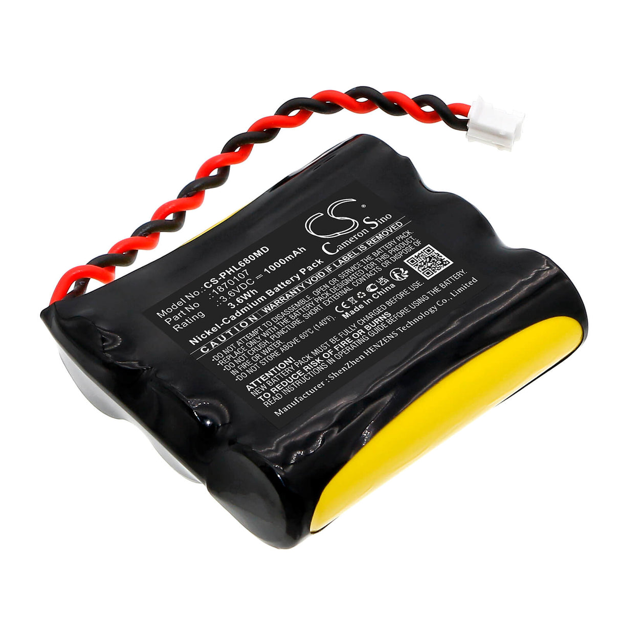 3.6V, Ni-CD, 1000mAh, Medical battery fits Phillips, 1870107, Lifeline Systems 6800xt Commun, 3.6Wh Medical Cameron Sino Technology Limited (Medical)