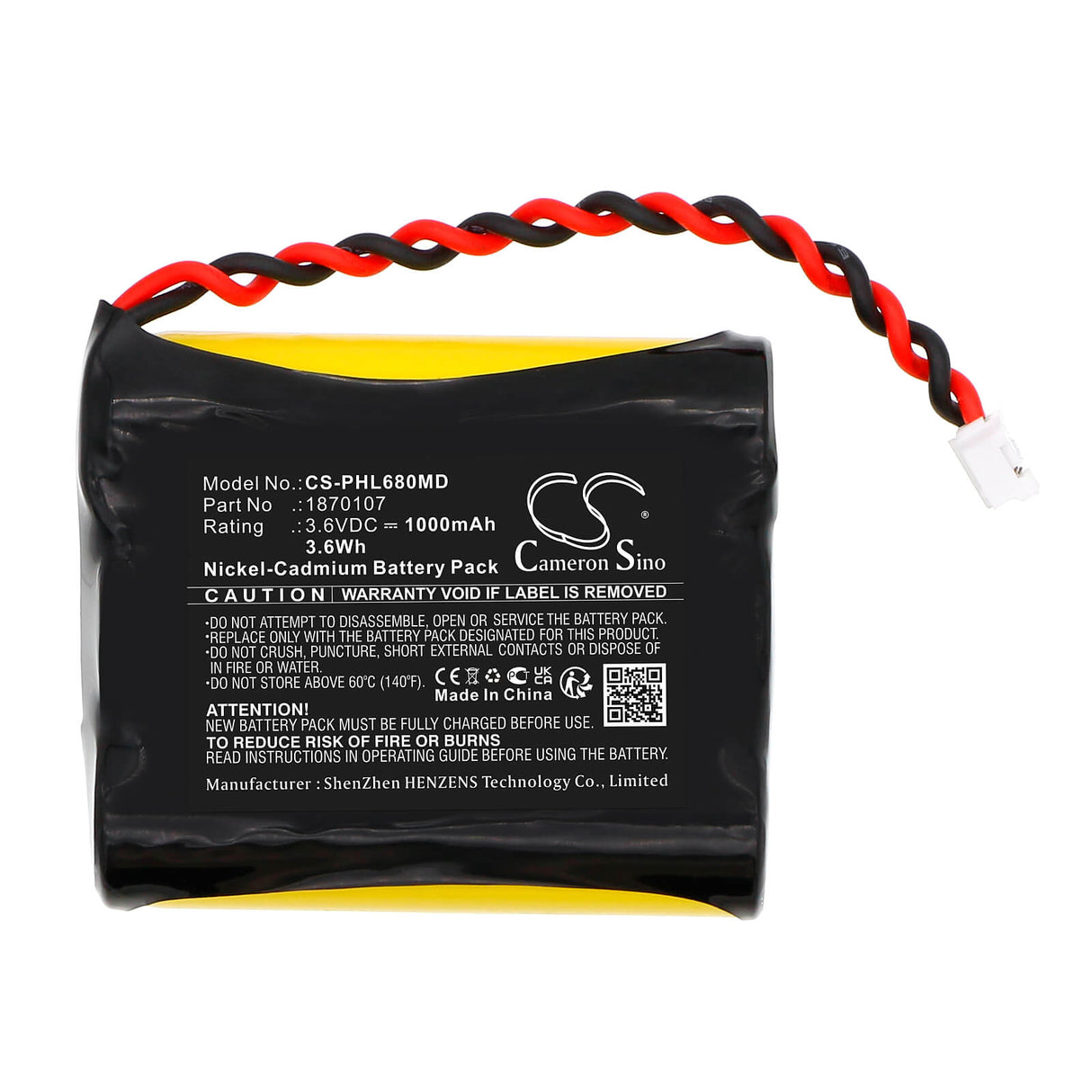 3.6V, Ni-CD, 1000mAh, Medical battery fits Phillips, 1870107, Lifeline Systems 6800xt Commun, 3.6Wh Medical Cameron Sino Technology Limited (Medical)