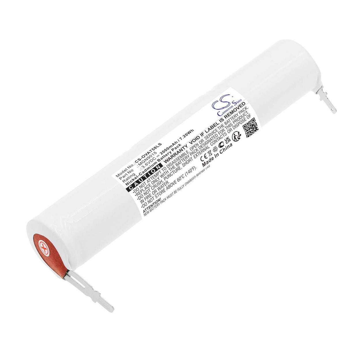 3,6V, Ni-CD, 2000mAh, batterie d'éclairage d'urgence compatible avec Kaufel, Schneider, Mgn9015, 758005, 802327, 7.20Wh Éclairage d'urgence Cameron Sino Technology Limited