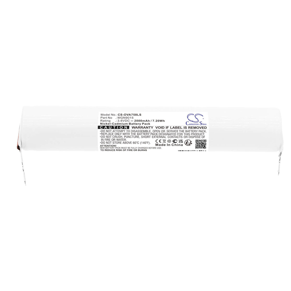 3,6V, Ni-CD, 2000mAh, batterie d'éclairage d'urgence compatible avec Kaufel, Schneider, Mgn9015, 758005, 802327, 7.20Wh Éclairage d'urgence Cameron Sino Technology Limited