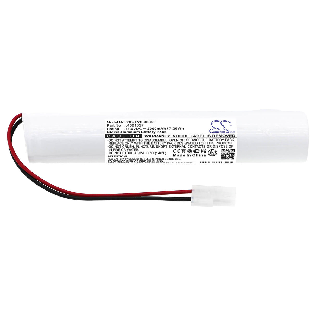 3.6V, Ni-CD, 2000mAh, batterie d'éclairage de secours compatible avec Thorn, Nlb, 4681027, Voyager Solid E3, Voyager Solid E3 E3t, 7.20Wh Éclairage de secours Cameron Sino Technology Limited