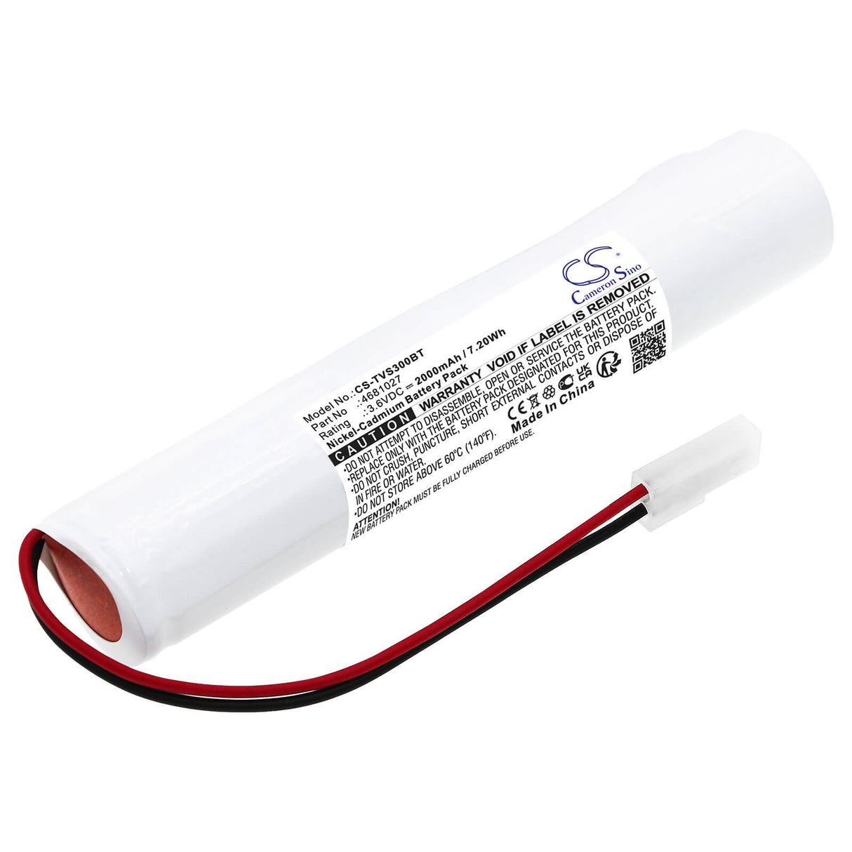 3.6V, Ni-CD, 2000mAh, batterie d'éclairage de secours compatible avec Thorn, Nlb, 4681027, Voyager Solid E3, Voyager Solid E3 E3t, 7.20Wh Éclairage de secours Cameron Sino Technology Limited