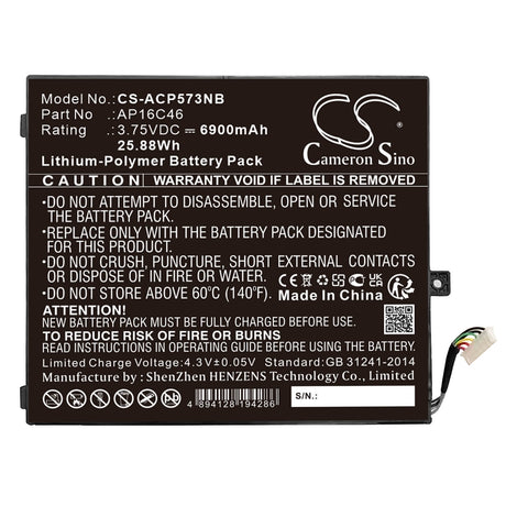 3.75v, Li-polymer, 6900mah, Battery Fits Acer, Aspire E5-573, Interruptor Sw5-017-17bu, 25.88wh Notebook, Laptop Cameron Sino Technology Limited   