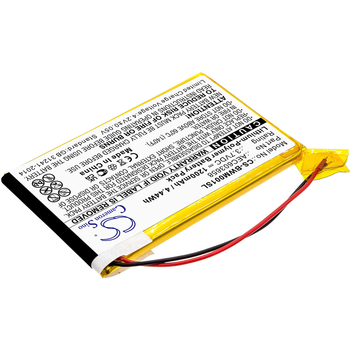 3.7v, 1200mah, Li-polymer Equipment Battery Fit's Bw, Gasalert Micro Clip Xl, Mcxl-mpcb1, 4.44wh Equipment, Survey, Test Cameron Sino Technology Limited   