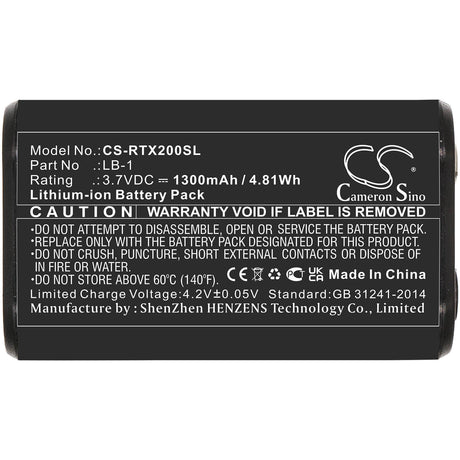 3.7V, Li-ion, 1300mAh, Microphone battery fits Rode, Lb-1, Performer Tx-m2, Videomic Pro+, 4.81Wh Microphone Cameron Sino Technology Limited