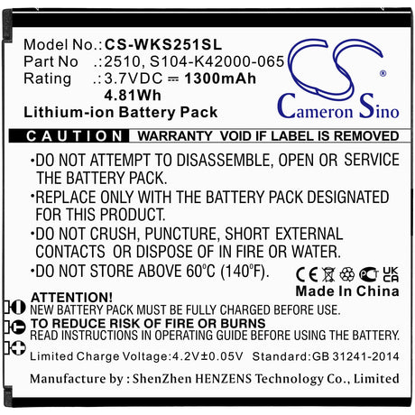 3.7V, Li-ion, 1300mAh, SmartPhone battery fits Wiko, 2510, Sunny 2, V2510, 4.81Wh Mobile, SmartPhone Cameron Sino Technology Limited (Smartphone)